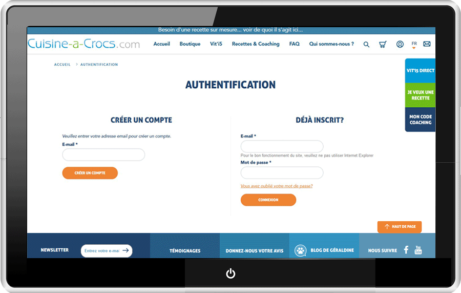 créer un compte cuisine-a-crocs ordinateur